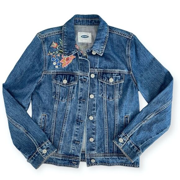 Old Navy Embroidered Denim Jacket (Medium Wash) - Small - Picture 3 of 14